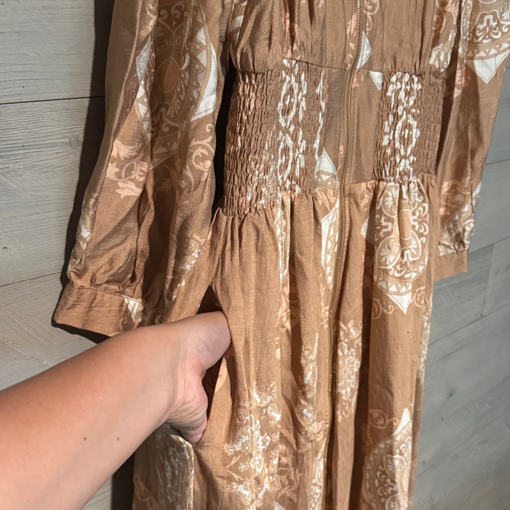 C. Luce Tan Printed Long Sleeve Midi Dress - Picture 9 of 12